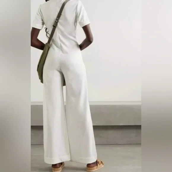 Suzie Kondi Short Sleeve Jumpsuit Ponte Flare Leg Ivory L - Picture 2 of 6